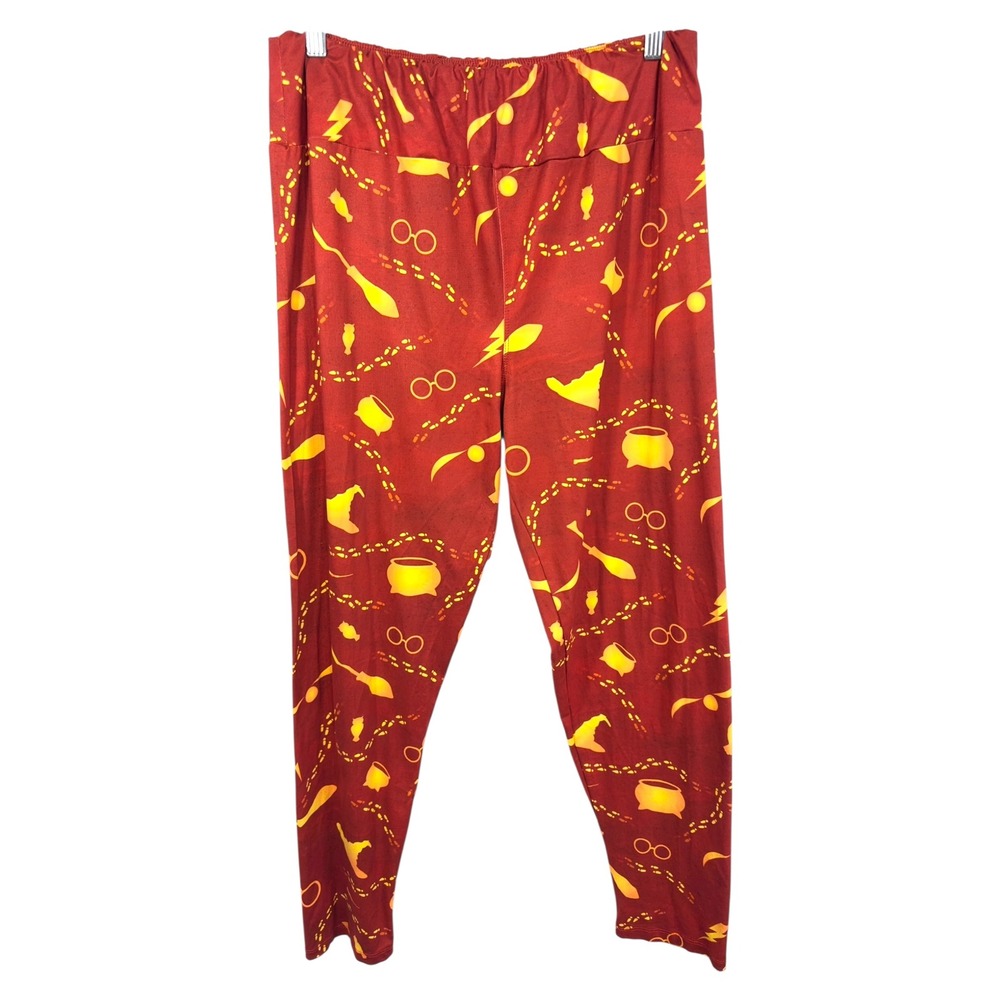 Harry Potter Leggings XL Red Gold Quidditch Wizard‎ Broomstick Gryffindor 246